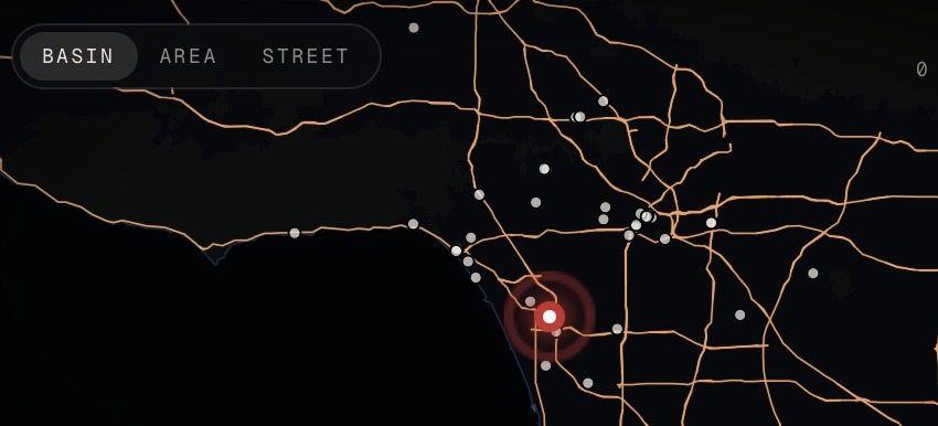 The night map of Los Angeles with every Heat location